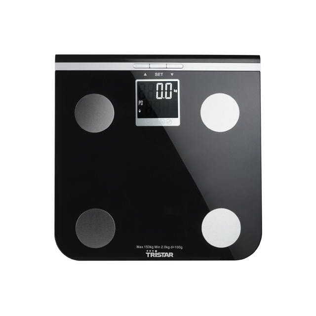 Vægt Tristar Maksimal vægt (kapacitet) 150 kg, Nøjagtighed 100 g, Hukommelsesfunktion, 10 bruger (er), Sort