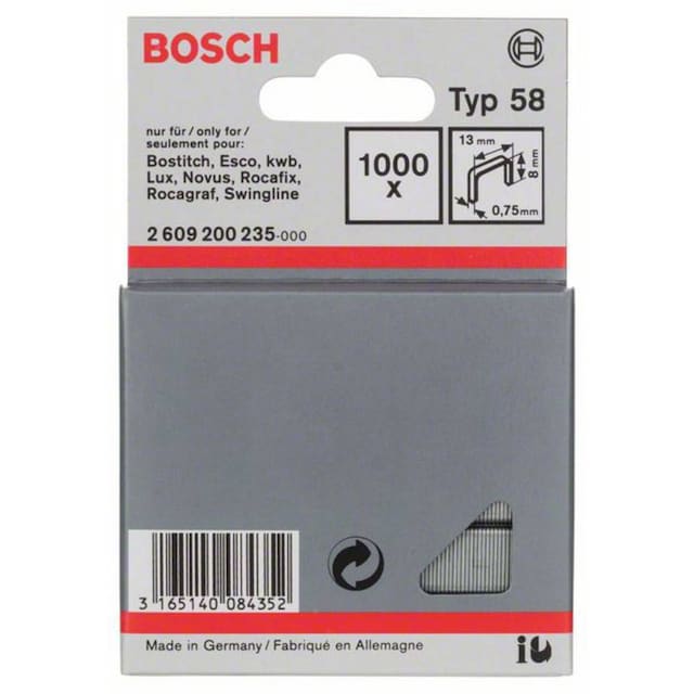Fintrådklammer type 58 13 x 0,75 x 8 mm 1000 stk Bosch