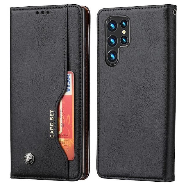 Samsung Galaxy S22 Ultra Wallet Stand Telefonflip-etui Cover - Sort