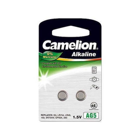 Camelion AG5/LR48/LR754/393, alkalisk knapcelle, 2 stk. | Elgiganten