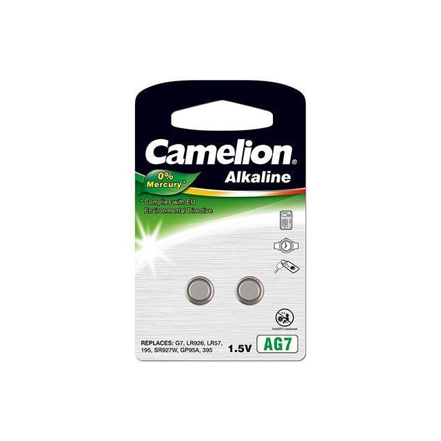 Camelion AG7/LR57/LR926/395, alkalisk knapcelle, 2 stk.