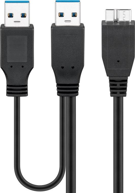 USB 3.0 Dual Power SuperSpeed-kabel, sort | Elgiganten