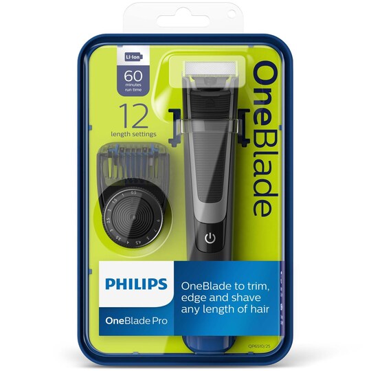 Philips OneBlade Pro Shaver QP6510/20 Opladningstid 1 h, våd brug, Lithium  Ion, Antal barberhoveder/blade 1, Sort/Sølv | Elgiganten