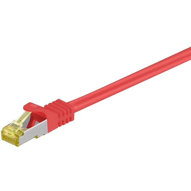 RJ45 patchkabel S/FTP (PiMF), 500 MHz, med CAT 7 råkabel, röd, 0,25 m