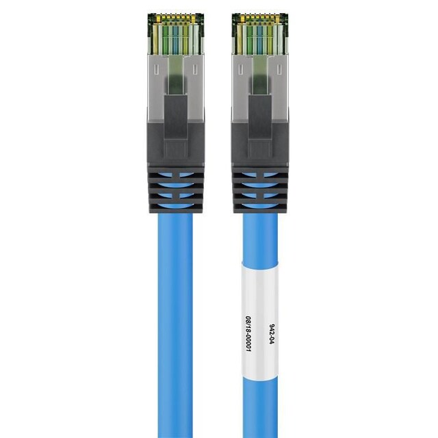 Goobay RJ45 (CAT 6A, 500 MHz) patchkabel med CAT 8.1 S/FTP råkabel, blå