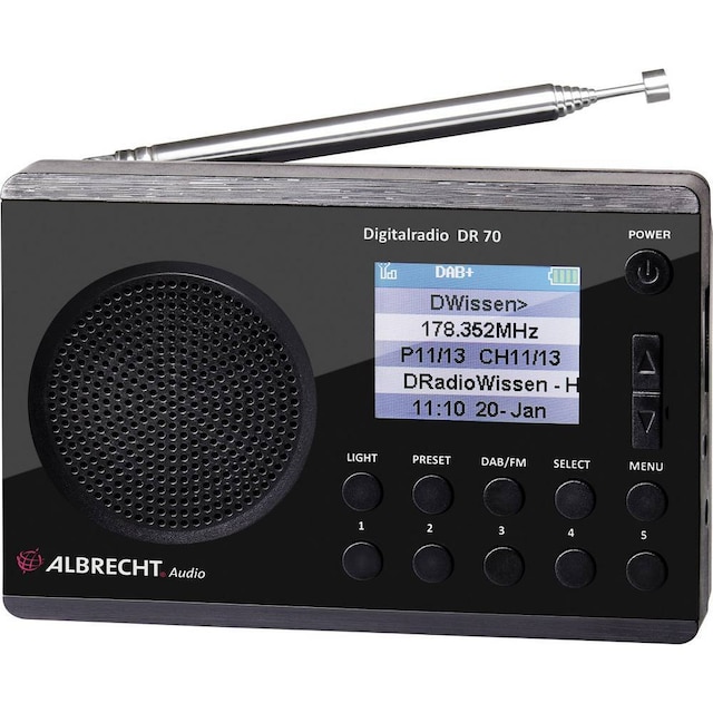 Kuffertradio Albrecht DR 70 DAB+, FM Lommelygte Sort