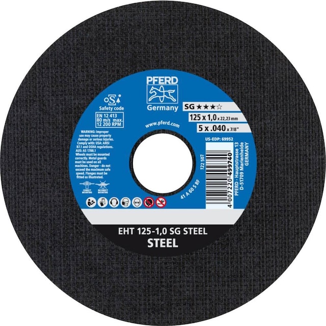 PFERD SG STEEL 61341082 Skæreskive lige 125 mm 22.23 mm