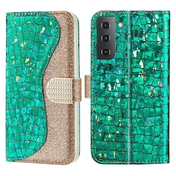 SKALO Samsung S22 Croco Glittery tegnebog etui  - Grøn