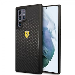 Ferrari Samsung Galaxy S22 Ultra Cover Real Carbon Metal Logo Sort