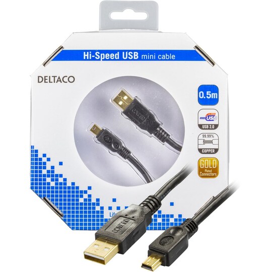 DELTACO USB 2.0 kabel Type A han - Type Mini B han, guldpletterede sti |  Elgiganten