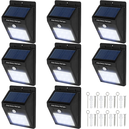 8x LED lampe med bevægelsessensor og solceller - sort | Elgiganten