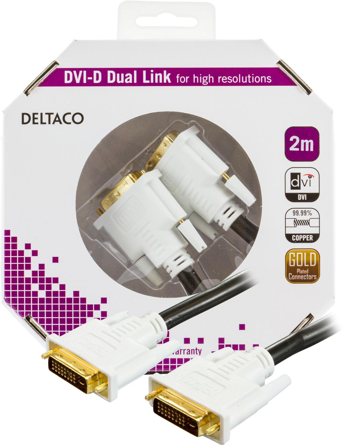 DELTACO, DVI monitorkabel Dual Link, DVI-D han - han 2m | Elgiganten