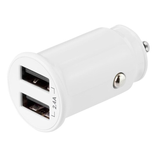 DELTACO 12/24 V USB-biloplader, to USB-A-porte, 2,4 A, 12 W, hvid |  Elgiganten