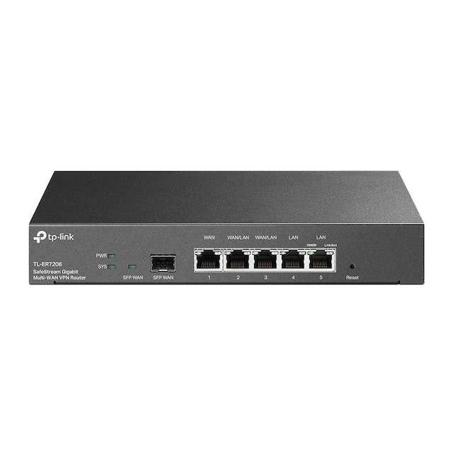 TP-LINK SafeStream Gigabit Multi-WAN VPN Router ER7206 10/100/1000 Mbit/s, Ethernet LAN (RJ-45)-porte 1× Gigabit SFP WAN-port, 1× Gigabit RJ45 WAN-port, 2x Gigabit RJ45 Gigabit-porte 2× WAN/L
