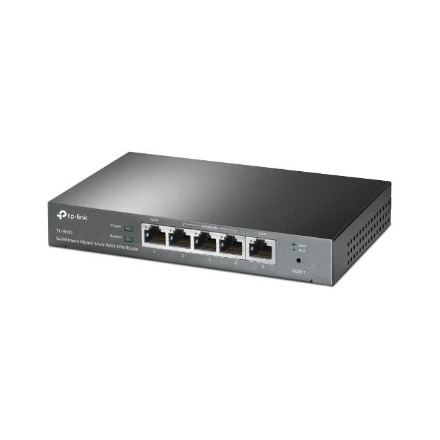TP-LINK SafeStream Multi-WAN VPN-router TL-R605 802.1q, 10/100/1000 Mbit/s, Ethernet LAN (RJ-45) porte 1 Fast Gigabit LAN-port, 3 udskiftelige Gigabit WAN/LAN-porte, 1 fast Gigabit WAN Havn