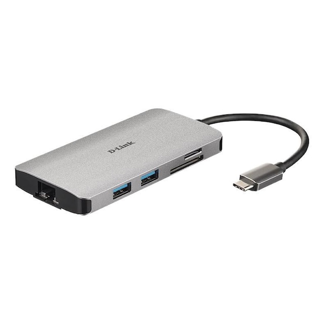 8-i-1 USB-C-hub med HDMI / Ethernet / kortlæser / strømforsyning