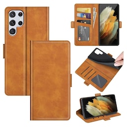 SKALO Samsung S22 Ultra Premium Wallet Flip Cover - Lys brun