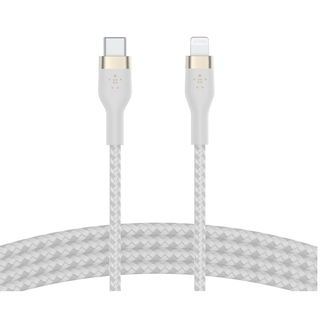 Belkin USB-C til Lightning flettet silikonekabel 3 m (hvid)