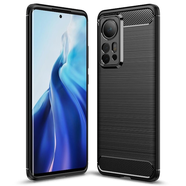 Xiaomi 12 Pro Kulfiber Tekstur TPU-kabinet - Sort