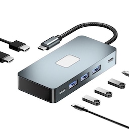 NÖRDIC USB-C 1 til 7 dockingstation 2xHDMI 4K30Hz, 3xUSB-A 3.1 5Gbps, 1xUSB-C 2.0 1xUSB-C PD100W