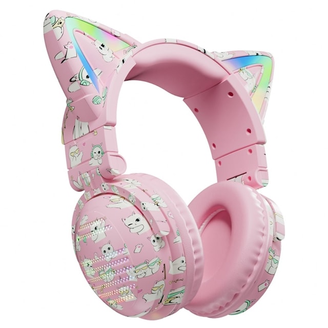 Cat Ears Bluetooth Headset Mikrofon Trådløse Hovedtelefoner - Pink