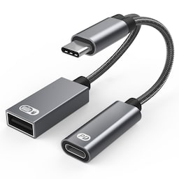 USB-C han til USB hun + USB-C PD ladestik og OTG adapter USB 2.0