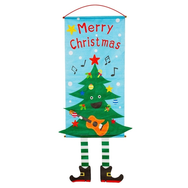Glædelig jul Flag Xmas hængende banner dørdekoration - juletræ