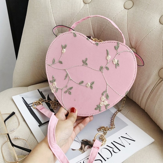 Heart Heart Shape BlomDekor Håndtaske Crossbody Taske - Lyserød