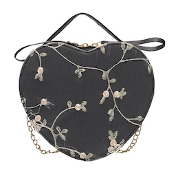 Heart Heart Shape BlomDekor Håndtaske Crossbody Taske - Sort