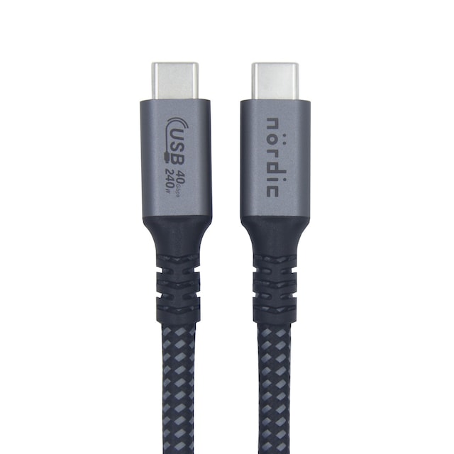 NÖRDIC 3m USB4 USB-C til C nylonflettet kabel PD3.1 240W hurtigopladning 40G 8K60Hz 4K120Hz 5K60Hz 2x4K60Hz Emarker-kompatibel Thunderbolt 4 og 3