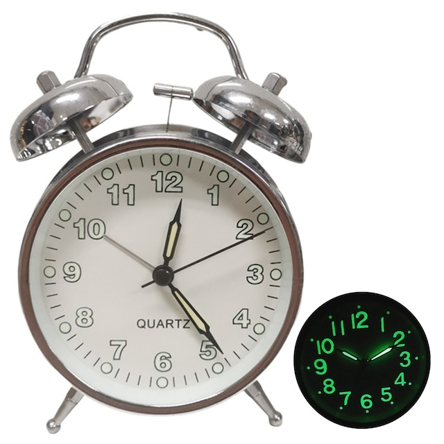Retro Twin Bell Alarm Metal Shell Silent Clock med Lys
