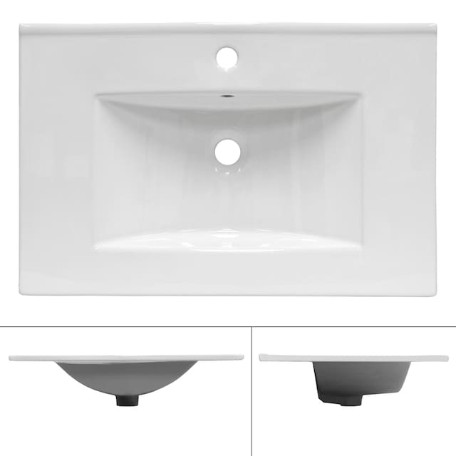 Rektangulær håndvask med armatur 71x46,5x17,5 cm hvid keramik