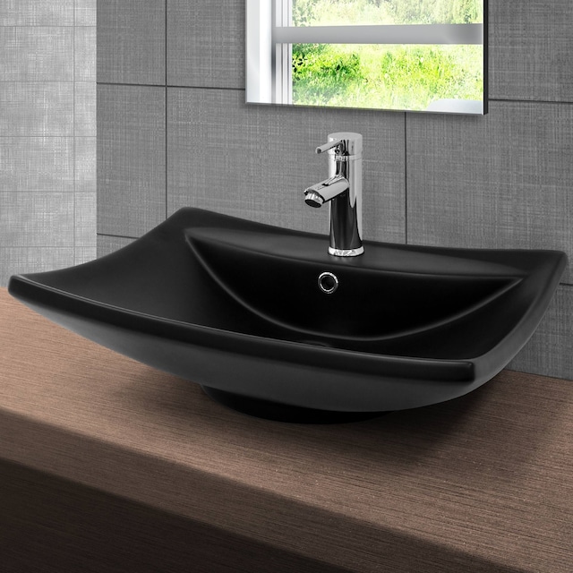 ML-Design Keramisk håndvask i mat sort 61x45,5x18,5 cm inkl. overløb