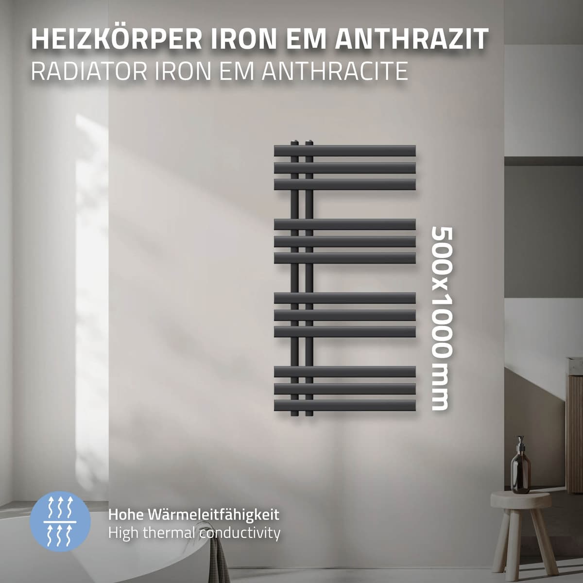 Design badeværelsesradiator Iron EM 500x1000 mm antracit LuxeBath