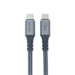 NÖRDIC 2m USB3.2 Gen2 USB-C til C Nylonflettet kabel Hurtigopladning med strømforsyning PD100W 20Gbps 5A med Emarker