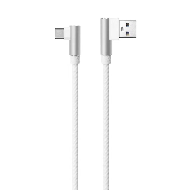 NÖRDIC albue USB C til vinklet USB A-kabel til opladning og synkronisering hvid 3m