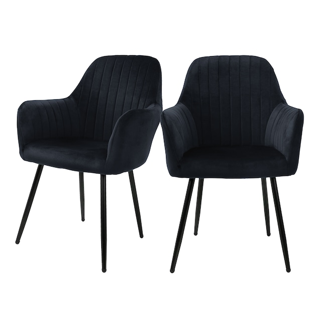 ML-Design Sæt med 2 spisebordsstole, sort, fløjlslook