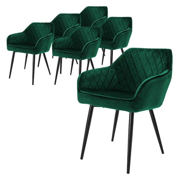 6 spisestole sæt fløjlspolstret stol mørkegrøn