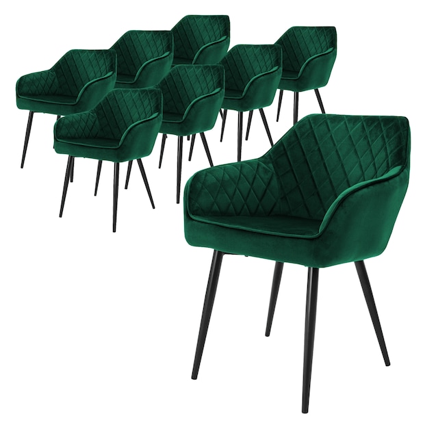 8 spisestole sæt fløjlsstole polstret stol mørkegrøn