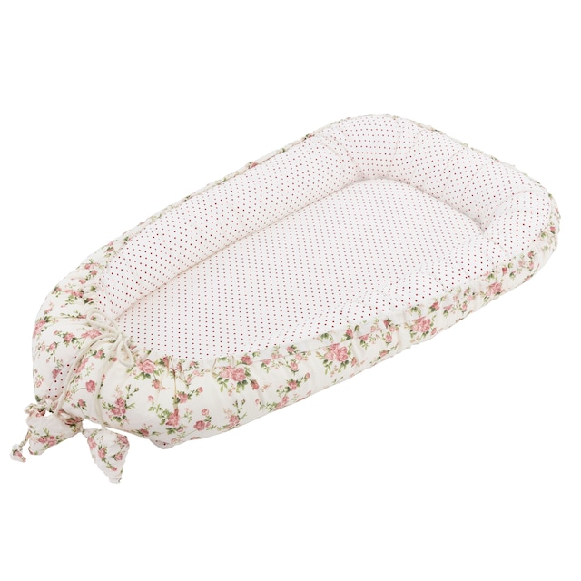 Joyz Babynest, blomster, hvid, 90x50 cm, bomuld, dobbeltsidet