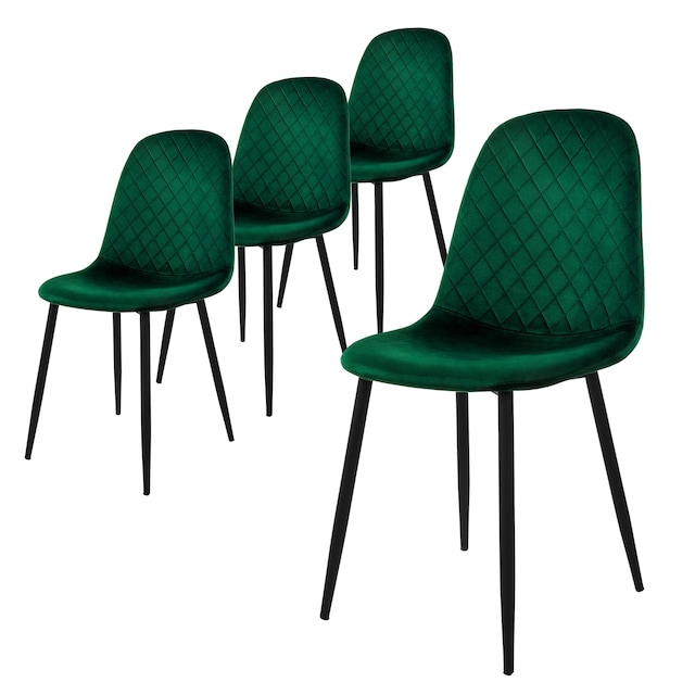 Spisebordsstol sæt af 4 mørkegrøn fløjl med metalben
