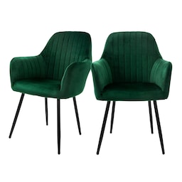 ML-Design Sæt med 2 spisebordsstole, grøn, fløjlslook
