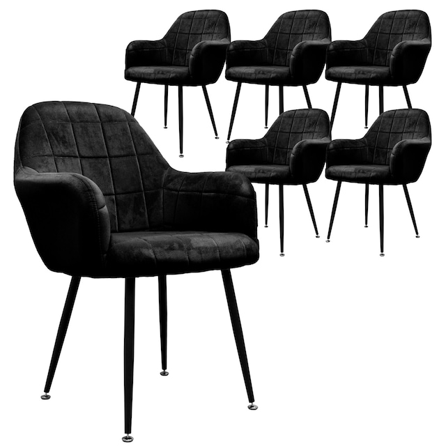 ECD Germany Sæt med 6 spisebordsstole sort fløjlssæde