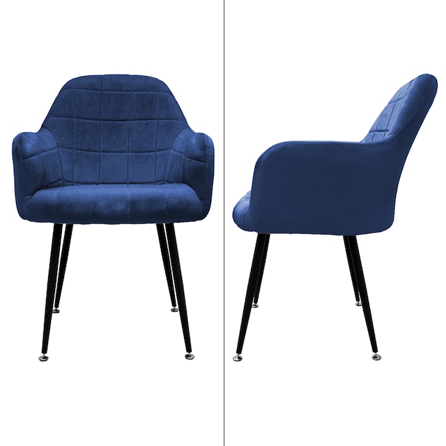 ML-Design spisebordsstole 2 stk, mørkeblå, sædefløjl med sorte metalben