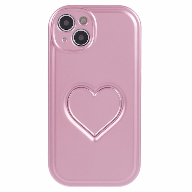 Til iPhone 15 Taske Cover 3D Love Heart TPU Telefon Taske - Pink