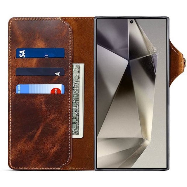 Wallet 3-kort ægte læder Samsung Galaxy S24 Ultra - Brun