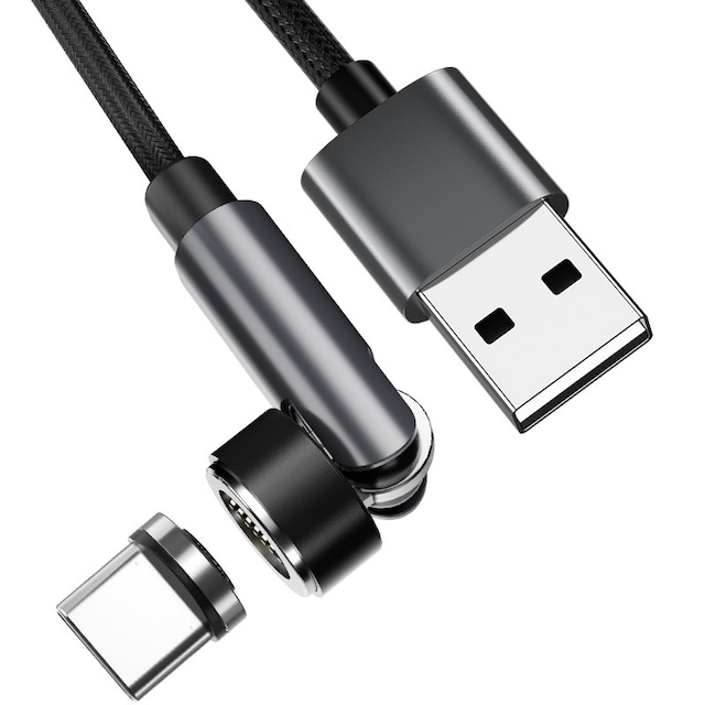 Magnetisk USB-C ladekabel 3A Hurtigopladning 2 m Sort