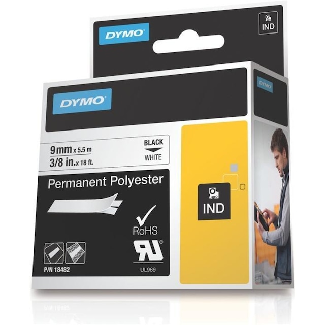 DYMO RhinoPRO tape permanent polyester hvid 9mm