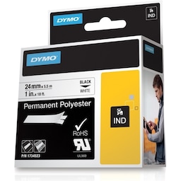 DYMO Rhino Professional, mærkbar permanent polyestertape, 24 mm, sort