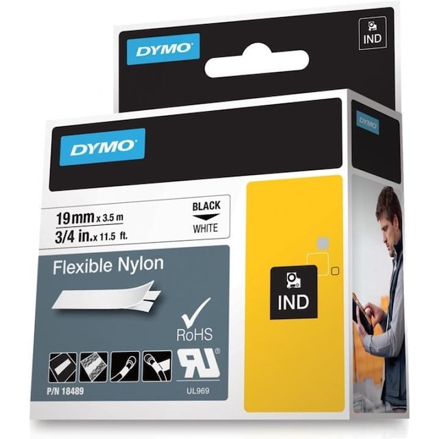 DYMO Rhino Professional, mærkbar fleksibel nylontape, 19 mm, sort tek